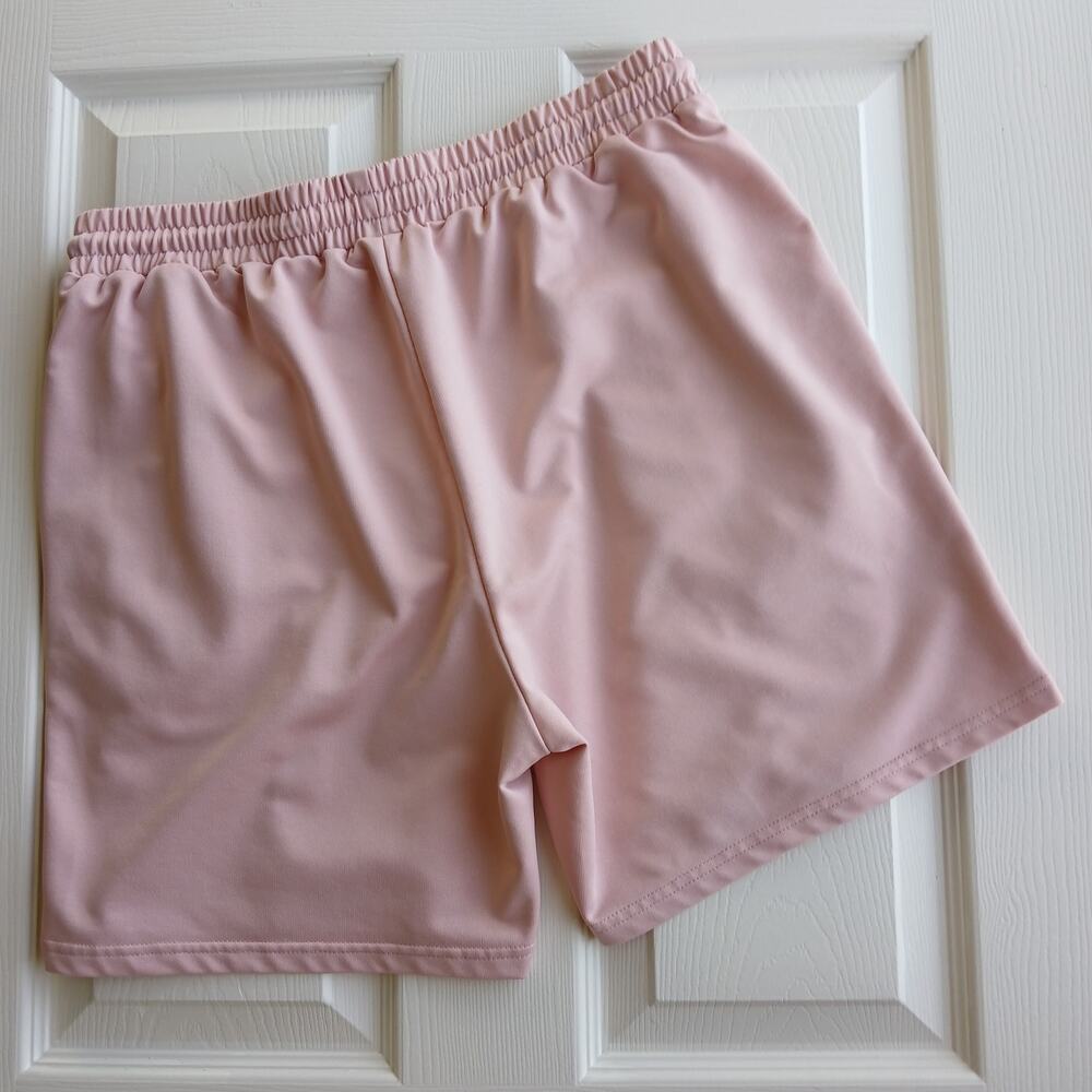 Shein Pink French Terry Shorts L contrast tape pockets drawstring elastic waist - Picture 2 of 9